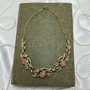 Vintage Pink and Blue Flower Necklace